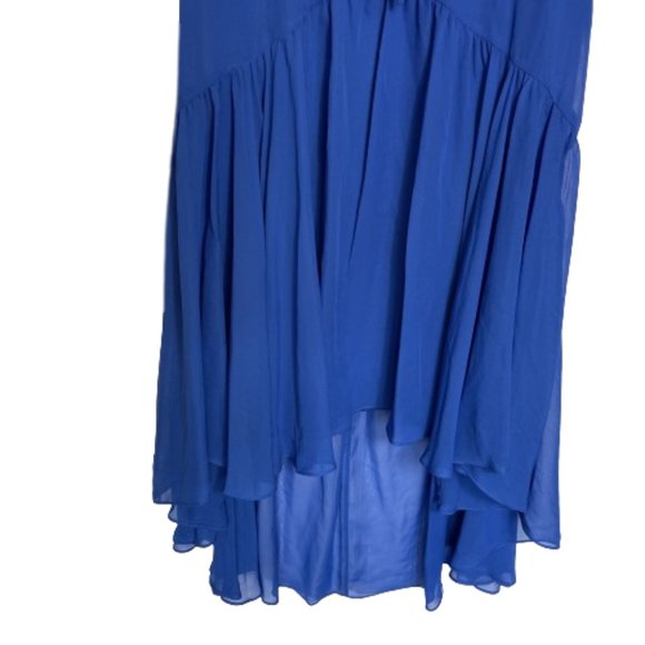 Taylor Elbow Sleeve V-Neck Waist Tie Solid High-Low A-line Chiffon Dress - Picture 8 of 13